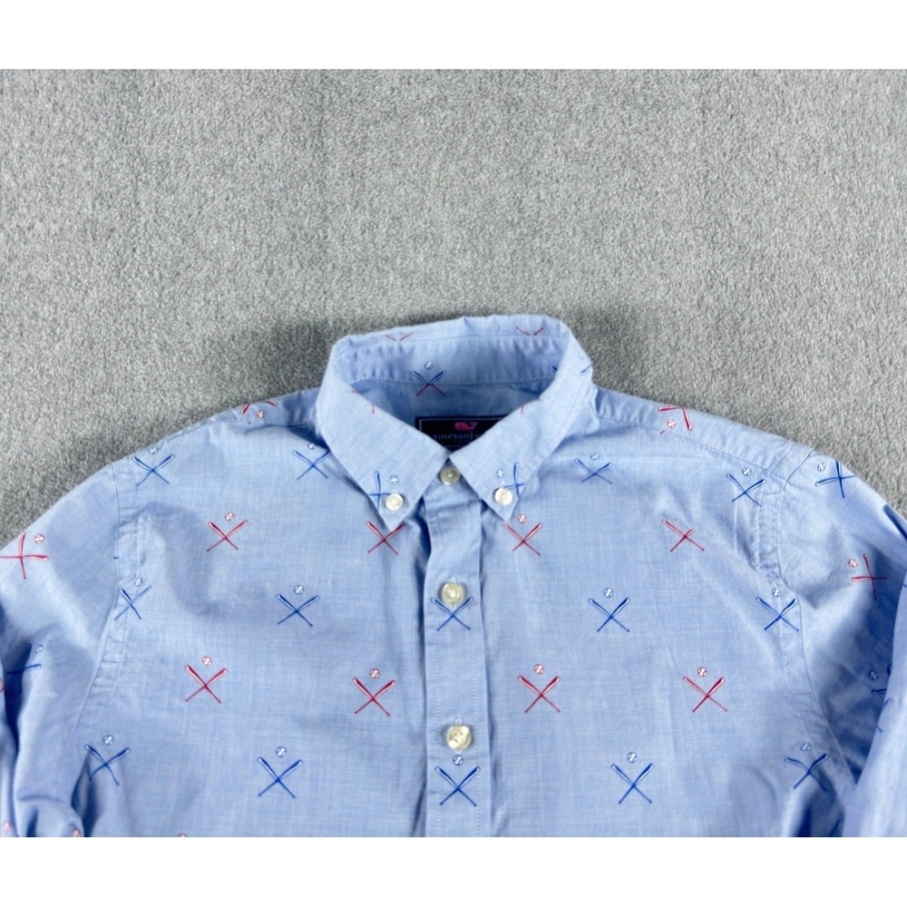Vineyard Vines Boys Cotton Whale Shirt Long Sleeve Blue Baseball L 16